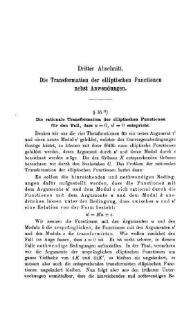 Dritter Abschnitt. Die Transformation der elliptischen Functionen nebst Anwendungen.