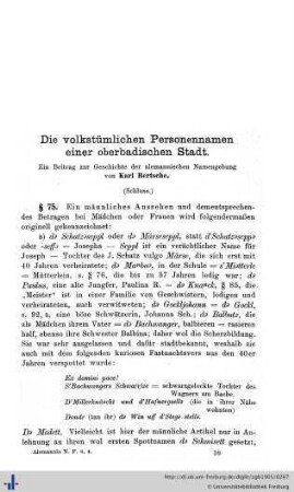 Die volkstümlichen Personennamen einer oberbadischen Stadt. II. (Schluss)