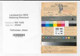 Entnazifizierung Albert Hofmeister , geb. 12.12.1893 (Stadtinspektor)