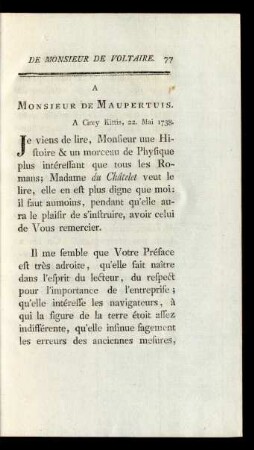 A Monsieur de Maupertuis.