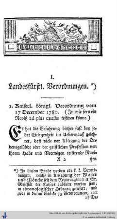 I. Landesfürstliche Verordnungen.