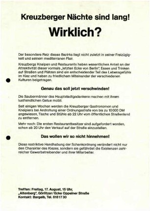 Flugschrift: Kreuzberger Nächte sind lang! Wirklich? 1990