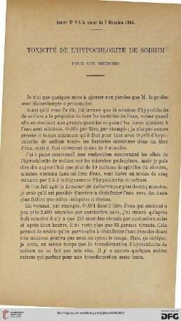 3.Ser. 5.1894: Toxicité de l'Hypochlorite de Sodium pour les microbes