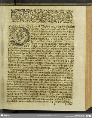 Demnach Weyland der Hochwürdigste Fürst und Herr, Herr Lotharius ertzbischeff zur Trier und Churfürst, Christimilder Gedächtnuß, vor und nach Weyland Graff Henrichs zu Sayn, Anno 1606. im Januario begebenem tödlichen Hintritt ...