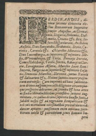 Ferdinandus, divina favente clementia electus Romanorum Imperator semper Augustus ...