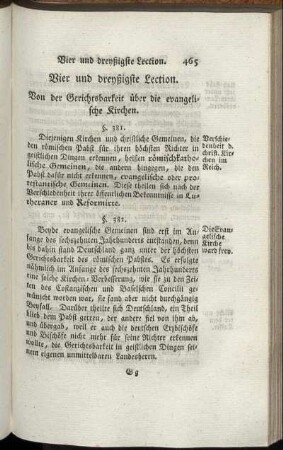 Vier und dreyßigste Lection. Von der Gerichtsbarkeit über die evangelische Kirchen. - Fünf und dreyßigste Lection. Von den Reichssteuern.