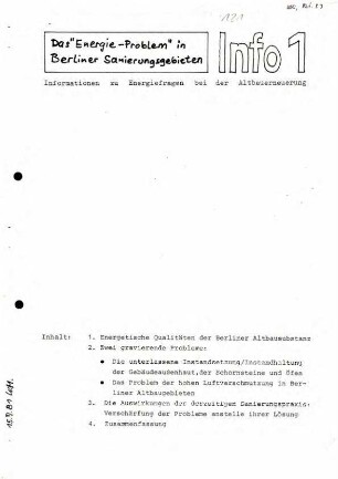Information vom Verein SO 36 zu Engergiefragen bei der Altbauerneuerung