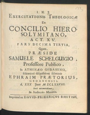 Exercitationis Theologicae De Concilio Hierosolymitano, Act. XV. Pars Decima Tertia