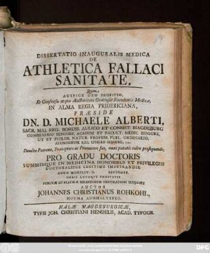 Dissertatio Inauguralis Medica De Athletica Fallaci Sanitate