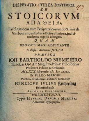 Disp. eth. ... de Stoicorum apatheia, Posterior