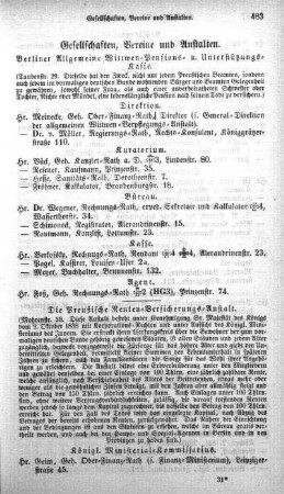 Gesellschaften, Vereine und Anstalten