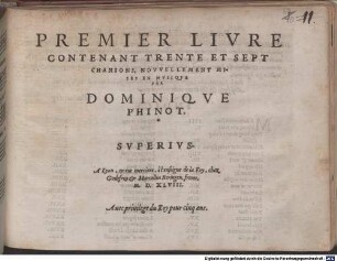 PREMIER LIVRE CONTENANT TRENTE ET SEPT CHANSONS