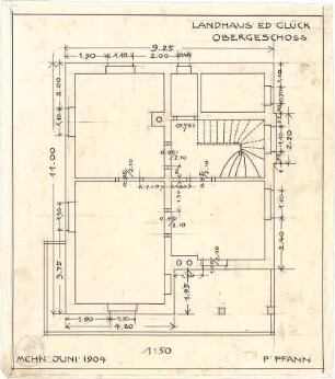 Pfann, Paul; Landhaus Zollinspektor Ed. Glück - Grundriss OG