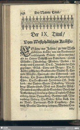Der IX, Titul. Vom Westphälischen Kraiße