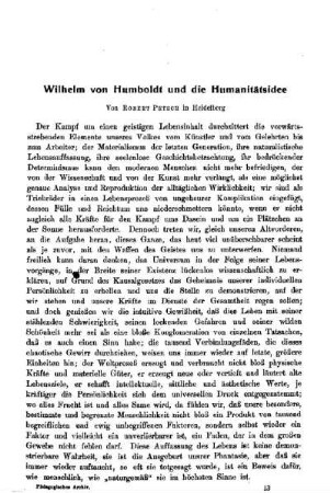 Wilhelm von Humboldt und die Humanitätsidee