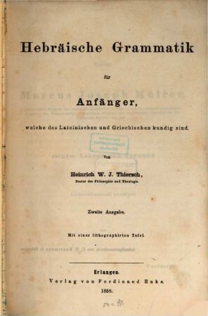 Hebräische Grammatik für Anfänger, welche des Lateinischen und Griechischen kundig sind