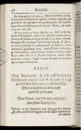 Von Anzeigung/ so sich auff sonderliche Missethaten ziehen/ und ist ein jeder Articul zu redlicher Anzeigung der selben Missethat gnugsam und darauff peinlich zu fragen.