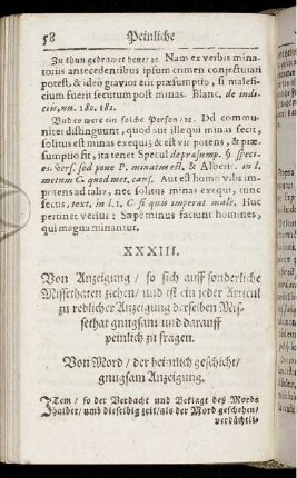 Von Anzeigung/ so sich auff sonderliche Missethaten ziehen/ und ist ein jeder Articul zu redlicher Anzeigung der selben Missethat gnugsam und darauff peinlich zu fragen.