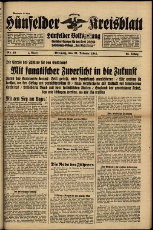 Erste Ausgabe vom Mittwoch, den 26. Februar 1941.