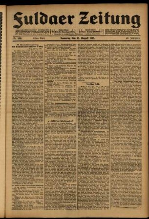 Erste Ausgabe vom Samstag, den 16. August 1913.