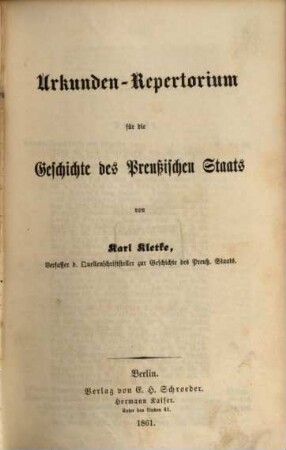 Quellenkunde der Geschichte des preußischen Staats, 2. Urkunden-Repertorium für die Geschichte des Preußischen Staats