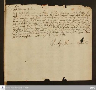Brief von August Hermann Francke an Philipp Jakob Spener.