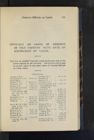 Officials on Leave of Absence in this country with date of Expiration of Leave