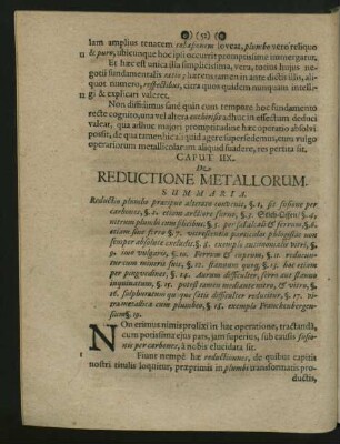 Caput IIX. De Reductione Metallorum.