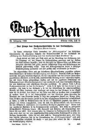 Zur Frage des Rechenunterrichts in der Volksschule