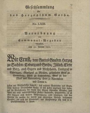 63. Verordnung, den Communal-Wegebau betr., vom 31. Januar 1831.
