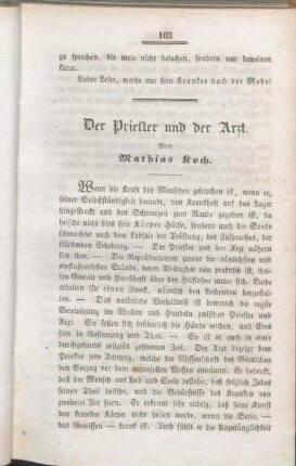 Der Priester und der Arzt. Von Mathias Koch.