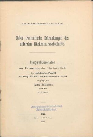Ueber traumatische Erkrankungen des untersten Rückenmarksabschnitts