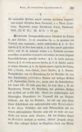 301-302 [Rezension] Buse, Adolf, De nominibus spiritus sancti aeternis tractatum dogmaticum