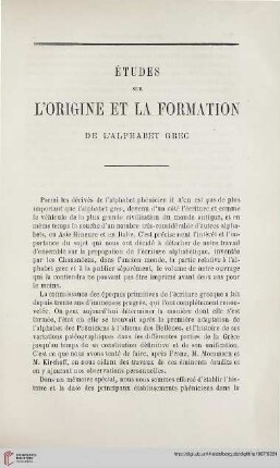 N.S. 16.1867: Études sur l'origine et la formation de l'alphabet grec, [1]