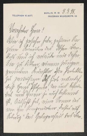 Brief von Lily Braun an Gerhart Hauptmann