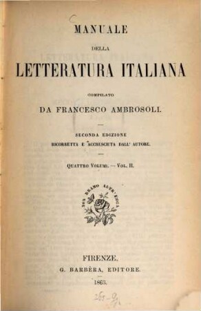 Manuale della letteratura italiana : quattro volumi. 2