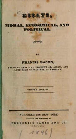 Essays moral economical and political : Campe's edition