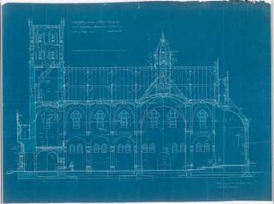 Herz-Jesu-Kirche (mit Vikarie), Heeren-Werve: Längsschnitt der Kirche 1:50