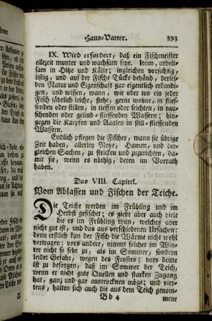 Das VIII. Capitel. Vom Ablassen und Fischen der Teiche. - Das XIII. Capitel. Von dem Krebs-Fang.
