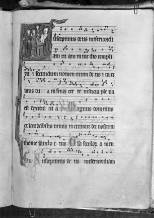 Graduel (hiver) / Graduel de Vauclair (hiver) / Graduale / Graduel cistercien — Initial S, mit der Darstellung der Darbringung Christi im Tempel, Folio fol. 146 r