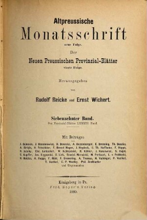 Altpreußische Monatsschrift. 17 = Bd. 83. 1880