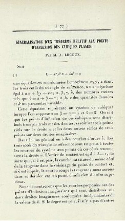 Géneralisation d´un théorème relatif aux points d´inflexion de cubiques planes.