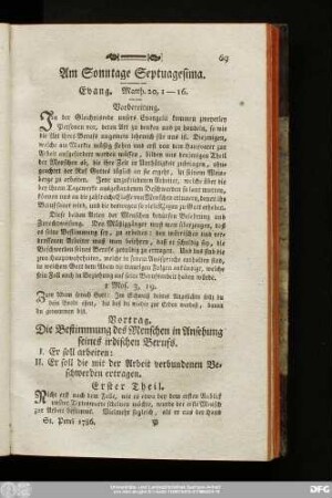 Am Sonntage Septuagesima. Evang. Matth. 20, 1 - 16.