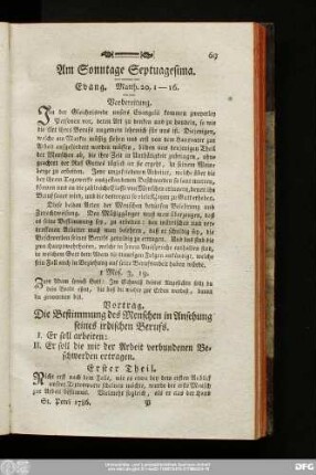 Am Sonntage Septuagesima. Evang. Matth. 20, 1 - 16.