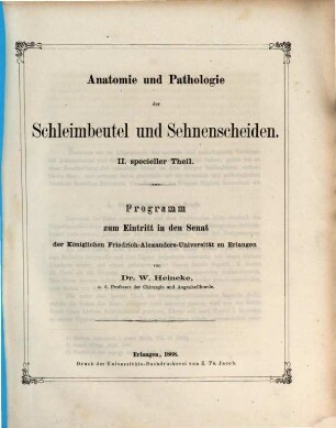 Programm zum Eintritt in die Medicinische Facultät und in den Senat der Königl. Friedrich-Alexanders-Universität zu Erlangen, 1868