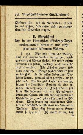 II. Verzeichniß der in den Littauischen Kirchengesängen vorkommenden veralteten und nicht jedermann bekannten Wörter.
