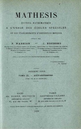 DEUXIÈME SÈRIE. TOME IX. - AOUT - SEPTEMBRE 1899.