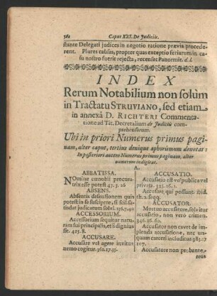 Index Rerum Notabilium non solum in Tractatu Struviano ...