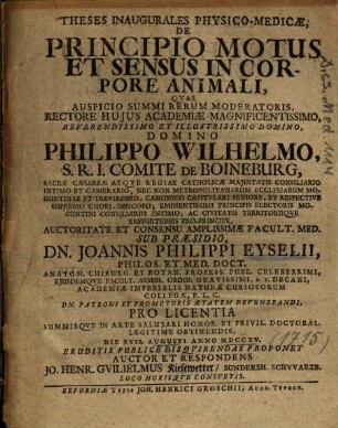Theses Inaugurales Physico-Medicae, De Principio Motus Et Sensus In Corpore Animali