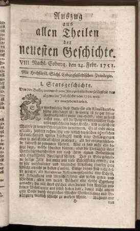 VIII. Nachl. Coburg, den 24. Febr. 1751.